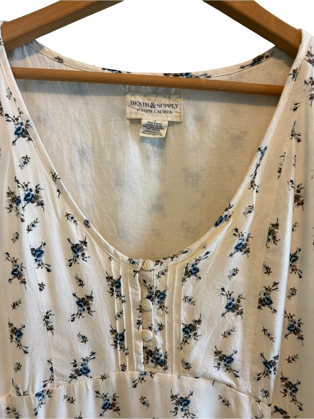 Ralph Lauren DENIM & SUPPLY | Blue Floral V-Neck Summer Dress 12 Cottagecore - Picture 7 of 14